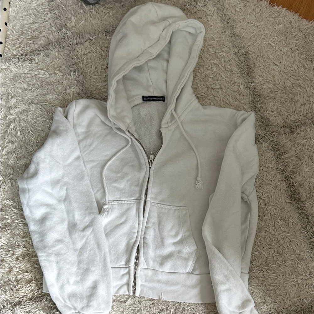 BRANDY MELVILLE WHITE ZIP UP CROP